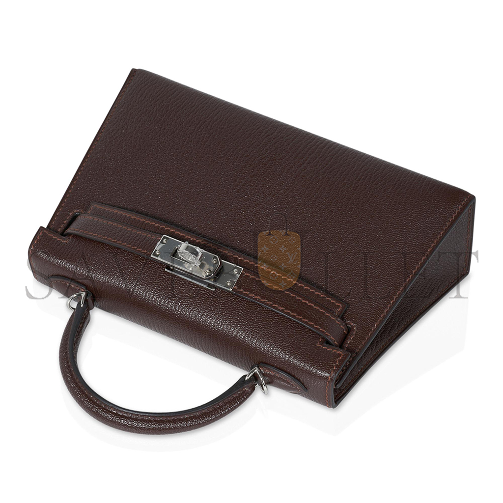 HERMÈS MASTER MINI KELLY II GOAT LEATHER CERAMIC SILVER BUCKLE (19*12*5.5cm)